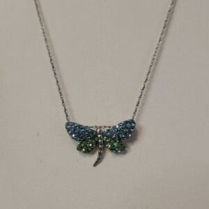 Whimsical 925 Sterling Silver Crystal Dragonfly Statement Necklace